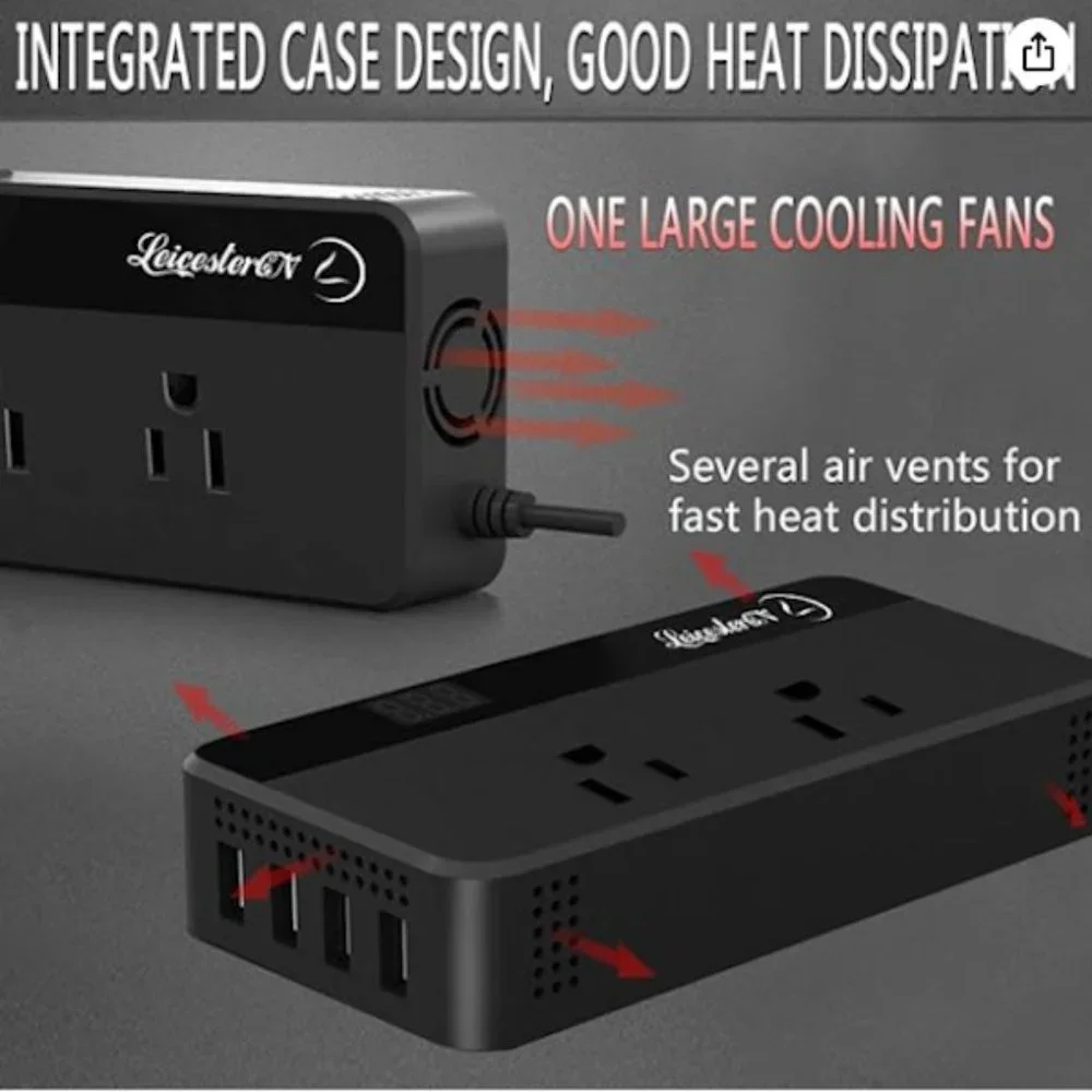 LeicesterCN 200W Car Power Inverter Charger DC 12V-110V AC Converter 4 USB Ports
